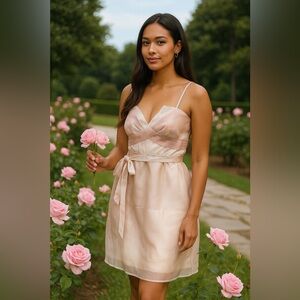 BCBG - Elegant Pink and Cream Organza Dress